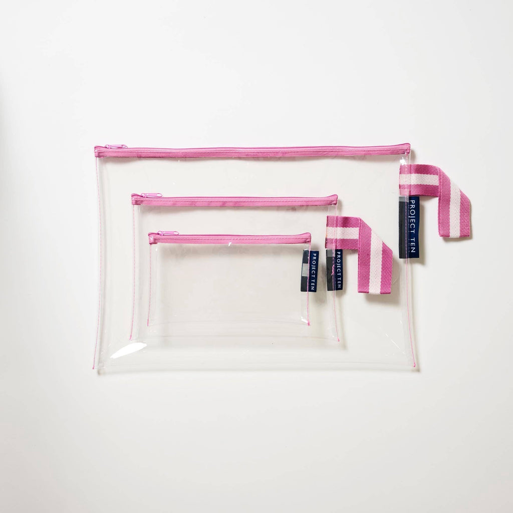 Clear Zip Pouch Bundle (x3 sizes) – Pink