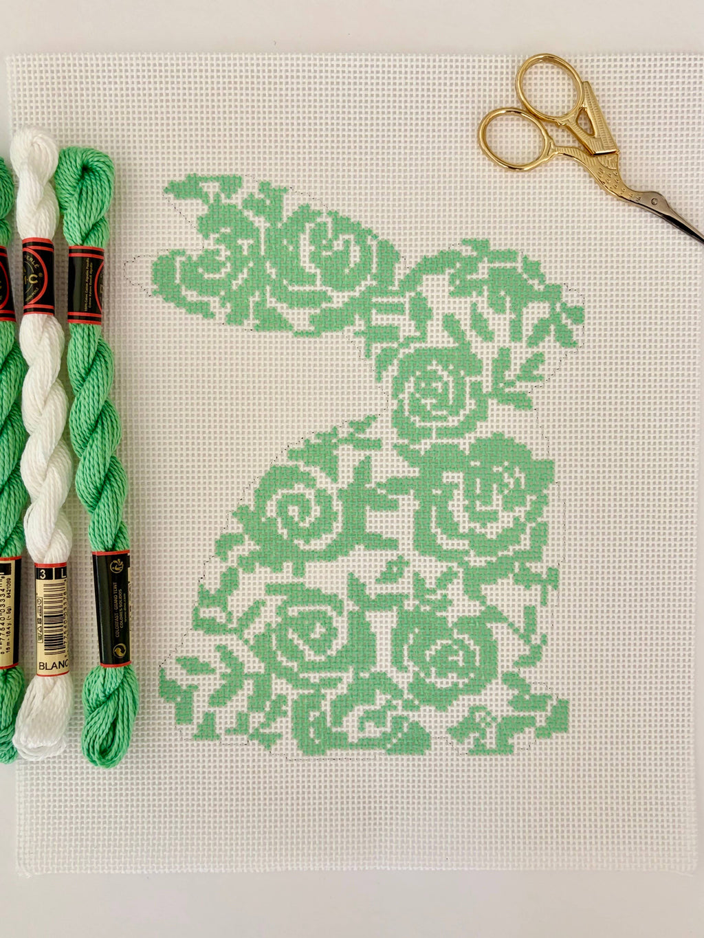 Handpainted Floral Easter Bunny Needlepoint Canvas