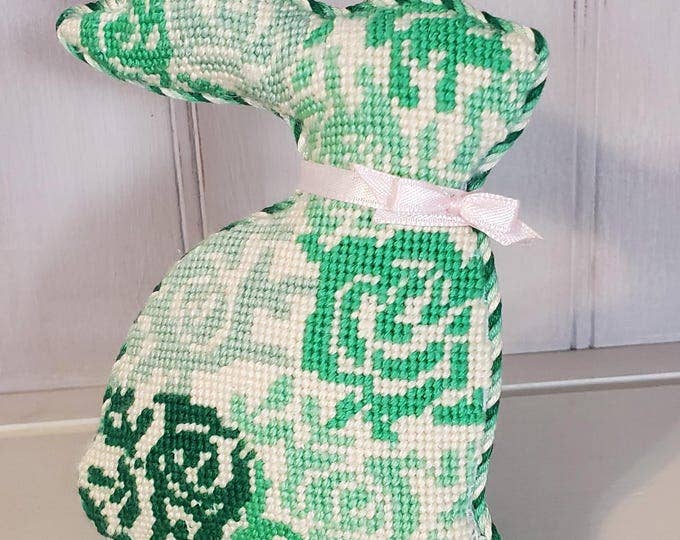Handpainted Floral Easter Bunny Needlepoint Canvas